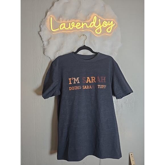 Sarah Monogram Shirt Stretchy Womens Large Gray Casual School Holiday Fall - Picture 1 of 4